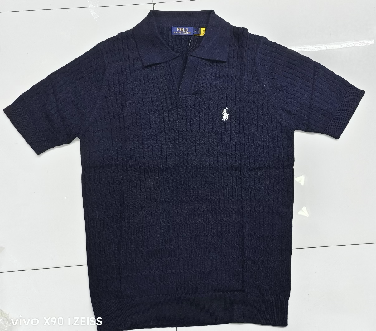 Polo Ralph Lauren Cable-Knit Cotton Collar Polo Shirt Navy