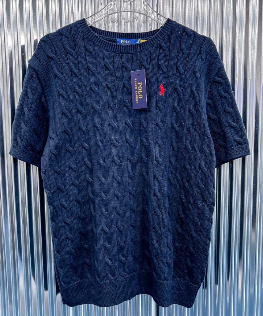 Polo Ralph Lauren Cable-Knit Cotton Collar Polo Shirt Navy