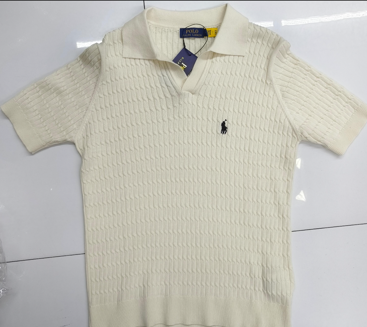 Polo Ralph Lauren Cable-Knit Cotton Collar Polo Shirt beige