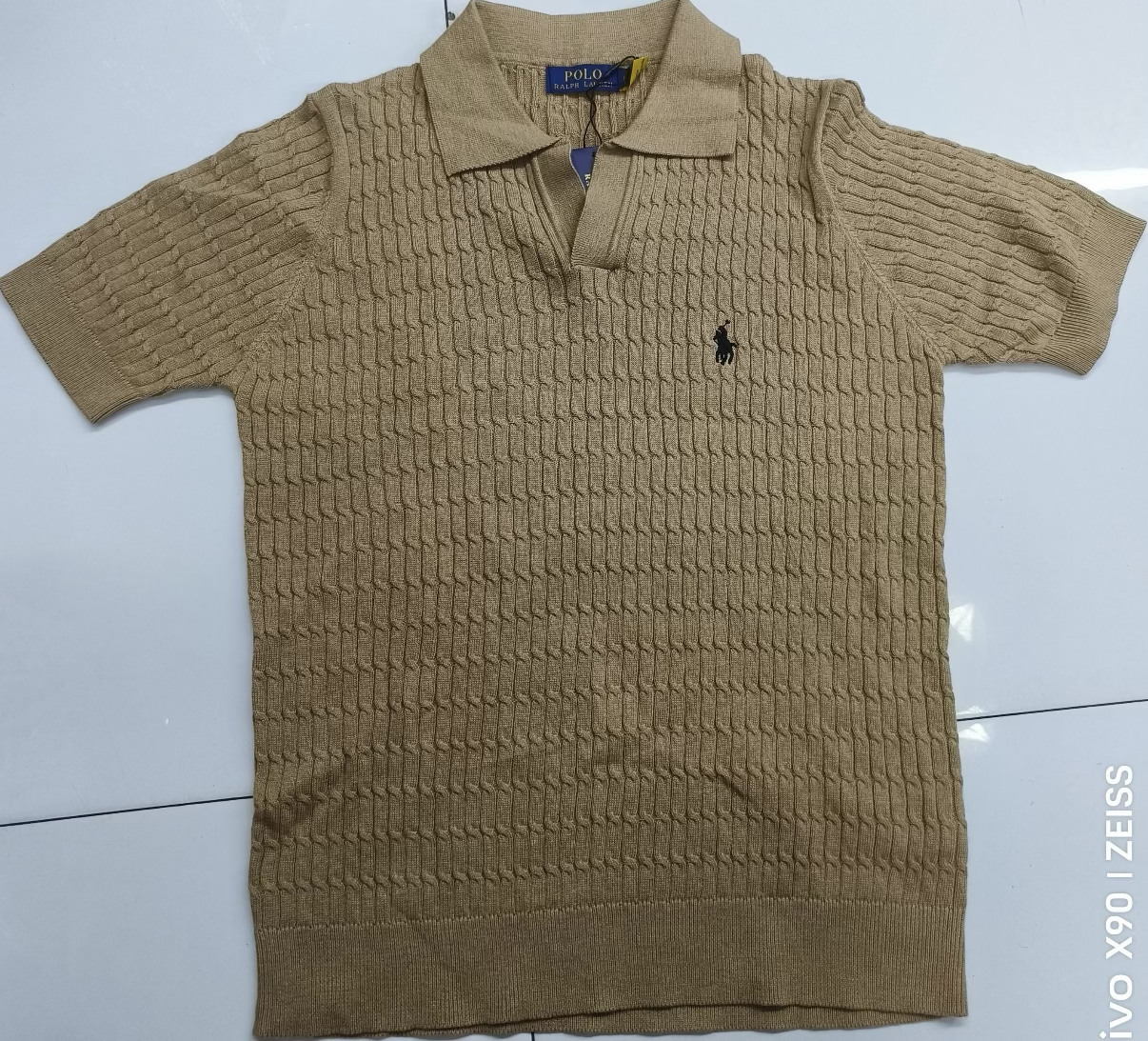 Polo Ralph Lauren Cable-Knit Cotton Collar Polo Shirt Coffe
