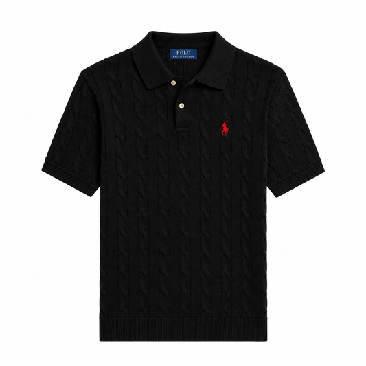 Polo Ralph Lauren Cable-Knit Cotton Collar Polo Shirt Black