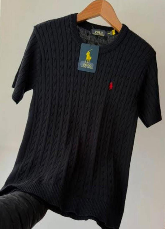 Polo Ralph Lauren Cable-Knit Cotton Collar Polo Shirt Black