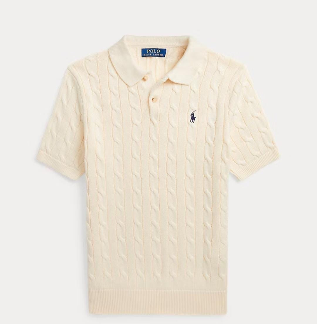 Polo Ralph Lauren Cable-Knit Cotton Collar Polo Shirt beige