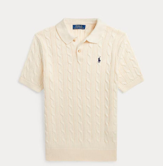 Polo Ralph Lauren Cable-Knit Cotton Collar Polo Shirt beige