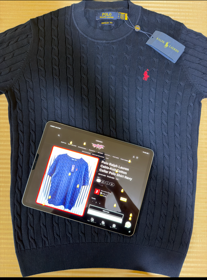 Polo Ralph Lauren Cable-Knit Cotton Collar Polo Shirt Navy