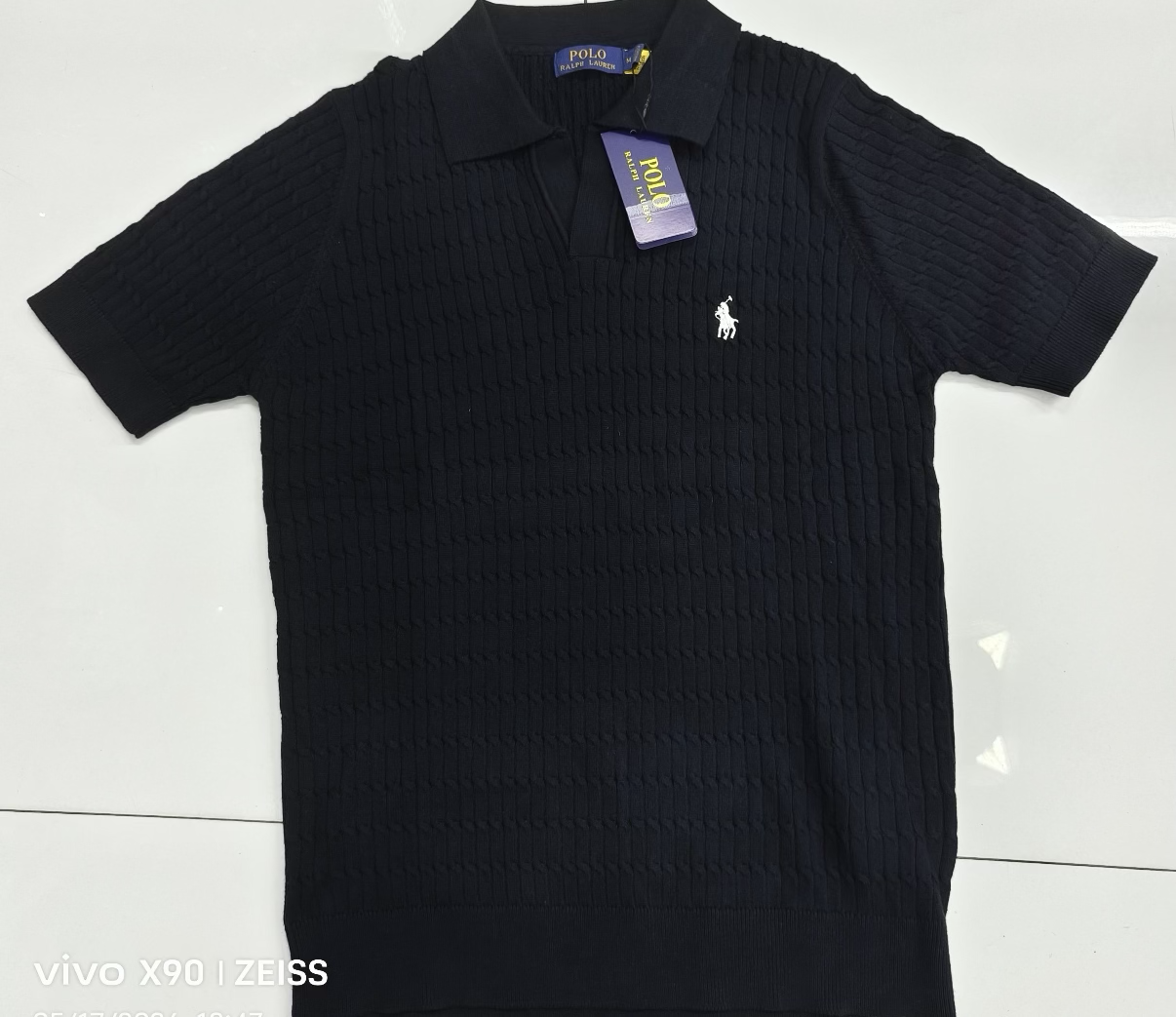 Polo Ralph Lauren Cable-Knit Cotton Collar Polo Shirt Black