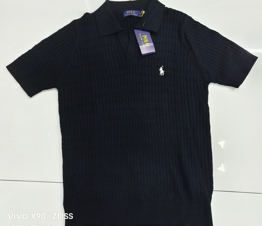 Polo Ralph Lauren Cable-Knit Cotton Collar Polo Shirt Black