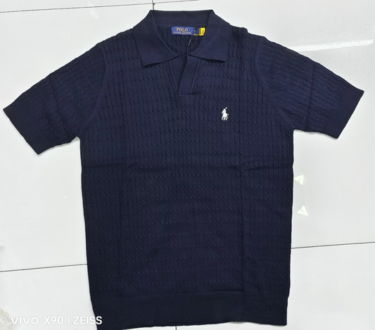 Polo Ralph Lauren Cable-Knit Cotton Collar Polo Shirt Navy
