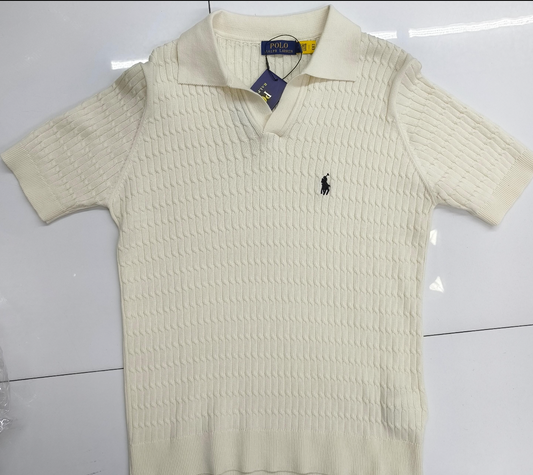 Polo Ralph Lauren Cable-Knit Cotton Collar Polo Shirt beige