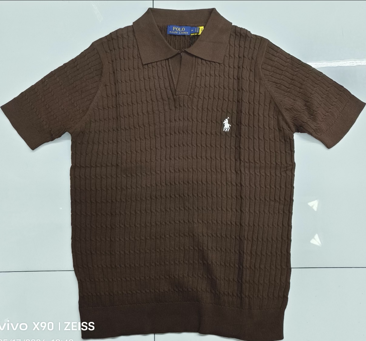 Polo Ralph Lauren Cable-Knit Cotton Collar Polo Shirt Brown
