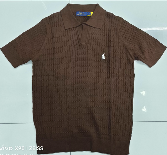 Polo Ralph Lauren Cable-Knit Cotton Collar Polo Shirt Brown