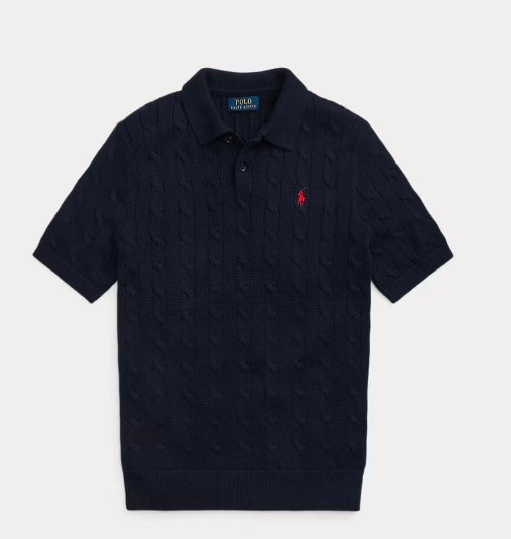 Polo Ralph Lauren Cable-Knit Cotton Collar Polo Shirt Black