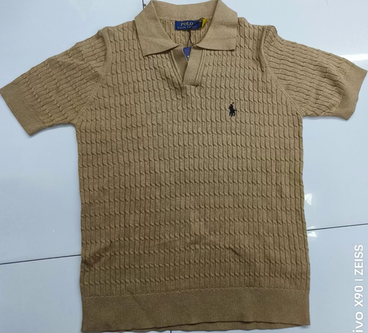 Polo Ralph Lauren Cable-Knit Cotton Collar Polo Shirt Coffe
