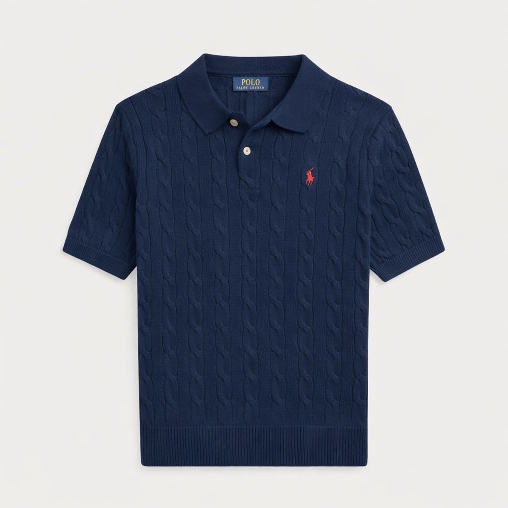 Polo Ralph Lauren Cable-Knit Cotton Collar Polo Shirt Navy