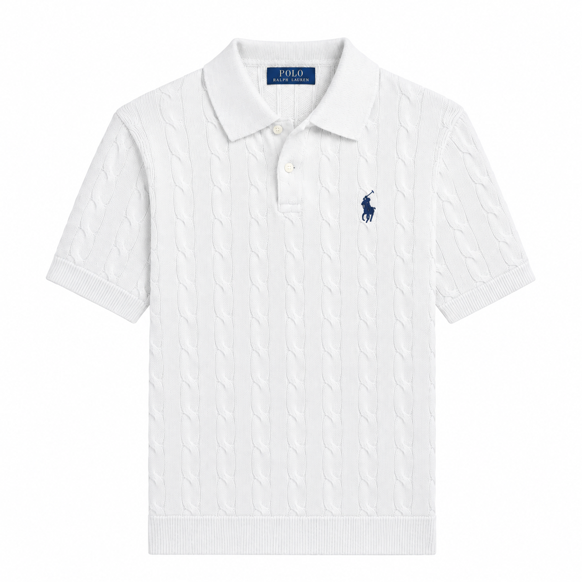 Polo Ralph Lauren Cable-Knit Cotton Collar Polo Shirt White
