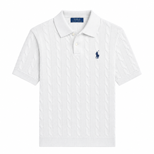 Polo Ralph Lauren Cable-Knit Cotton Collar Polo Shirt White